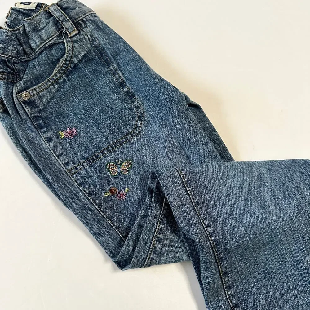 Vintage Gap Butterfly Embroidered Flare Stretch Denim Jeans Sz 7